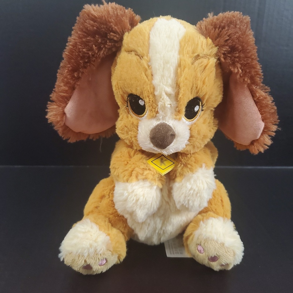 Disney Lady And The Tramp Lady Puppy Dog 9.5" Sitting Plush Blue Yellow Collar